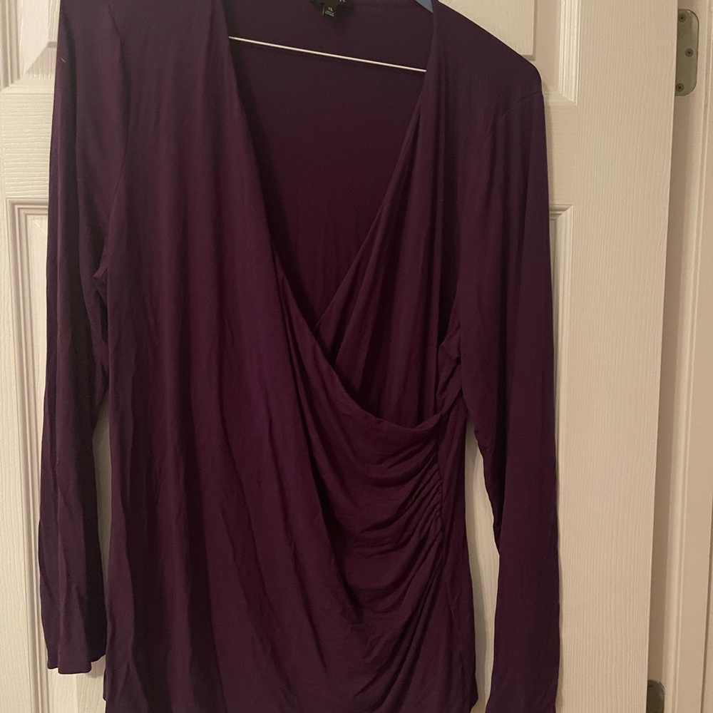 Talbots eggplant 3/4 sleeve cross-front XL EUC top. Very flattering.